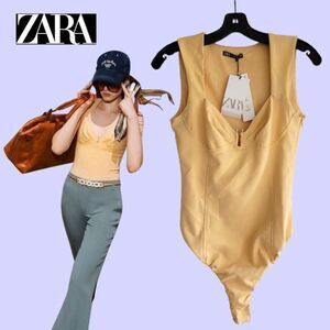 ZARA NEW Indie Bustier Chest Hardware Curved Straps Thong Bodysuit Top M